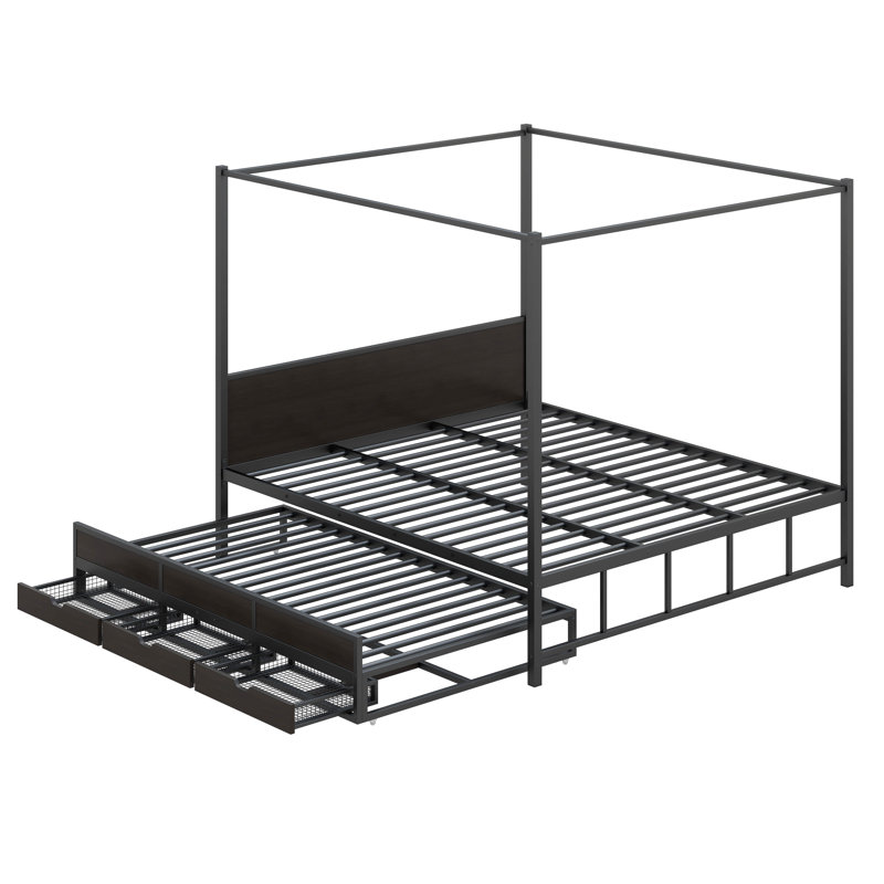 Cosmic Metal Queen Canopy Storage Bed with Twin Size Trundle and 3